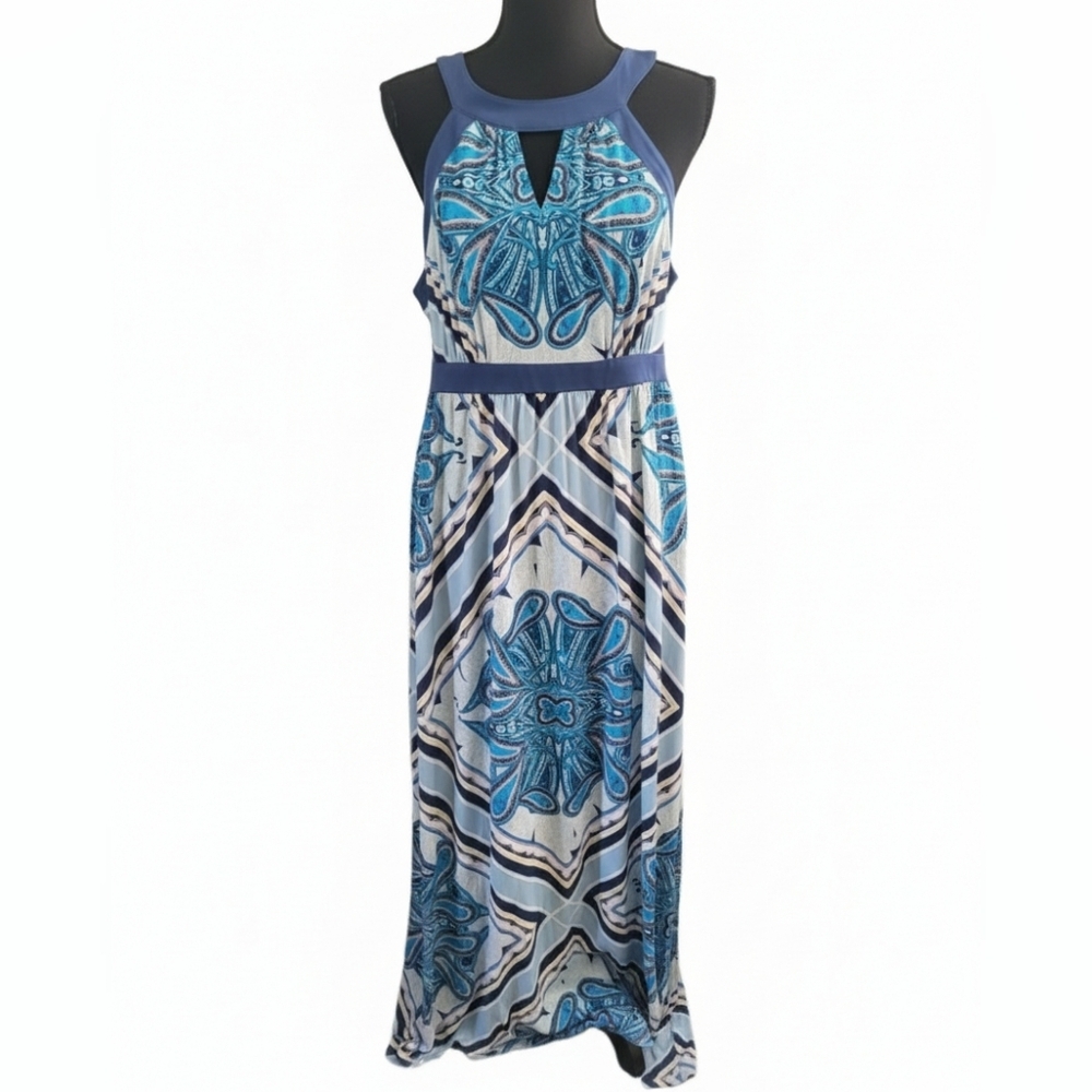 Elle Blue and White Patterned Maxi Dress